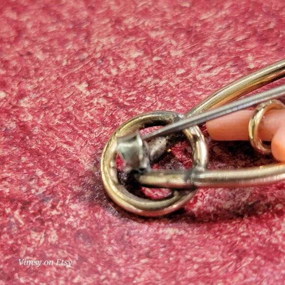 Victorian 14K Gold Love Knot Brooch with Pink Coral -Heirloom - Picture 8 of 10